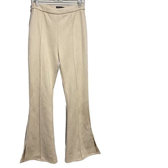 Pretty Little Thing Pants Size 6 Cream Slinky Flares Bell Bottoms High Waist - Picture 1 of 8